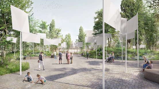 Visualisierung vom Siegerentwurf f&uuml;r das Freiheits- und Einheitsdenkmal &bdquo;Banner, Fahnen, Transparente&ldquo;.