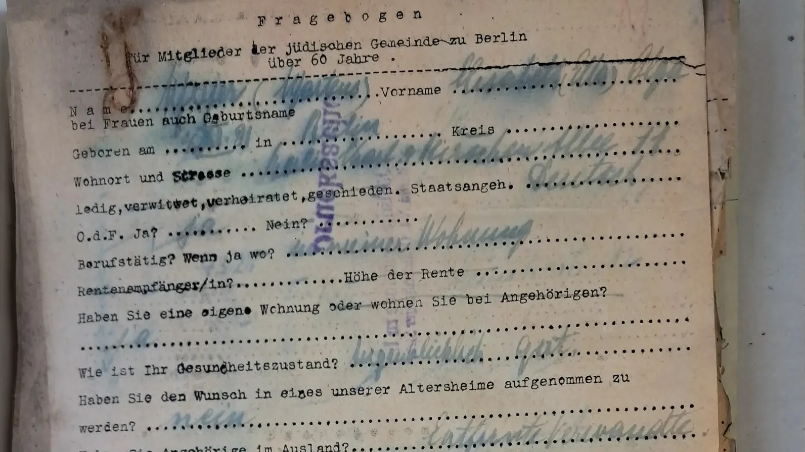 Fragebogen f&uuml;r Mitglieder der J&uuml;dischen Gemeinde zu Berlin