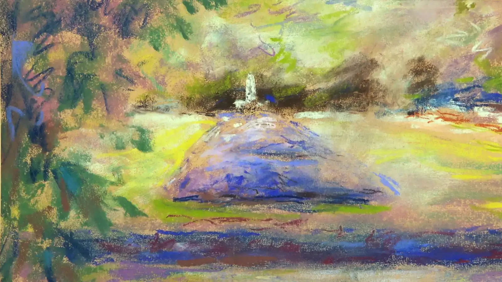 Max Liebermann, Blumenbeet im Wannseegarten mit Blick auf den Fischotterbrunnen, 1919, Pastell auf Velin, Privatbesitz
