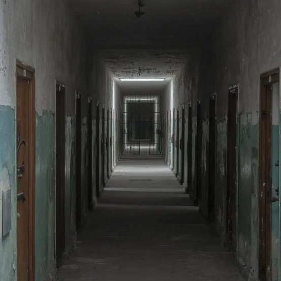 Blick in einen Flur des ehemaligen Lagergef&auml;ngnisses in der KZ-Gedenkst&auml;tte Dachau